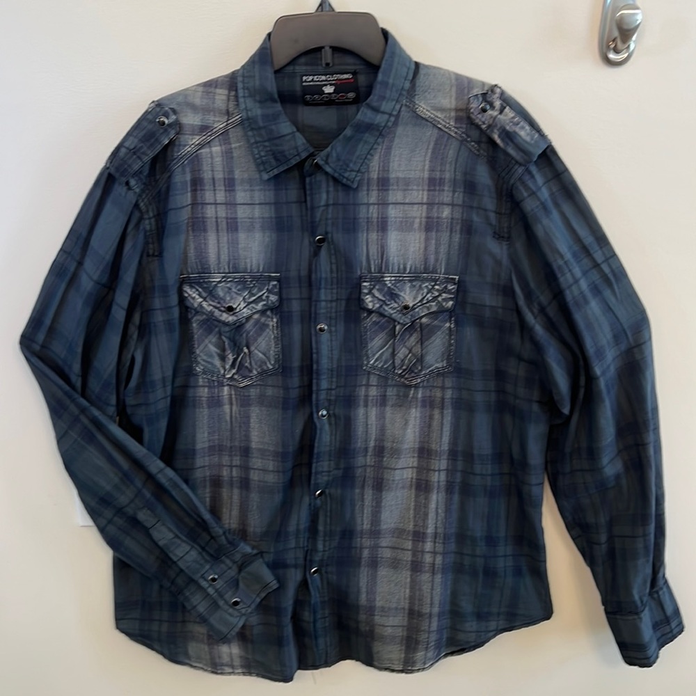 Pop Icon, XXL, Blue Plaid LS Shirt